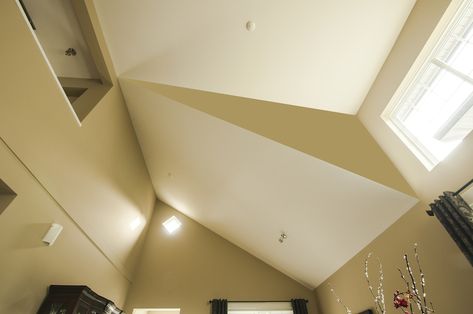 View from Beneath an Angled Ceiling with Adjacent Wall Painted Different to Stand Out Angled Ceiling, Hallway Walls, Angled Ceilings, Ceiling Texture, Colour Consultant, Painted Stairs, Big Windows, Painted Ceiling, The Fly