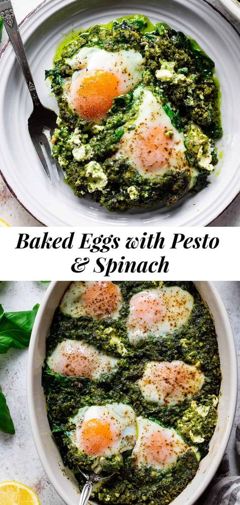 Paleo Egg Bake, Pesto Breakfast Ideas, Pesto Eggs Breakfast, Paleo Egg Recipes, Eggs And Spinach, Thyroid Diet Recipes, Spinach And Eggs, Keto Eggs, Pesto Dishes