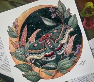 LiquidFaeStudios - Etsy Lunar Moth Painting Acrylic, Witchy Watercolor Art, Cecropia Moth Tattoo, Floral Moth Tattoo, Witchy Watercolor, Watercolor Moth, Moth Watercolor, Moth Artwork, Moth Painting