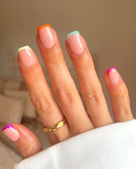 Bright French tip manicure. Colorful French, Summer Manicure, Nail Pops, Her Nails, Nail Forms, Nagel Inspo, Neon Nails, Stick On Nails, French Tip Nails