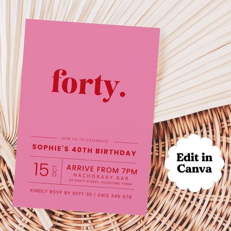 40th Birthday Invitation | Any Age | Forty Birthday Party Invite | Instant Download | Phone Invite | Editable Canva Invite | Red and Pink 40th Birthday Invite, Merry Christmas Font, Forty Birthday, 40th Birthday Party, Modern Birthday, 40th Birthday Invitations, Birthday Party Invite, Halloween Fonts, Christmas Fonts