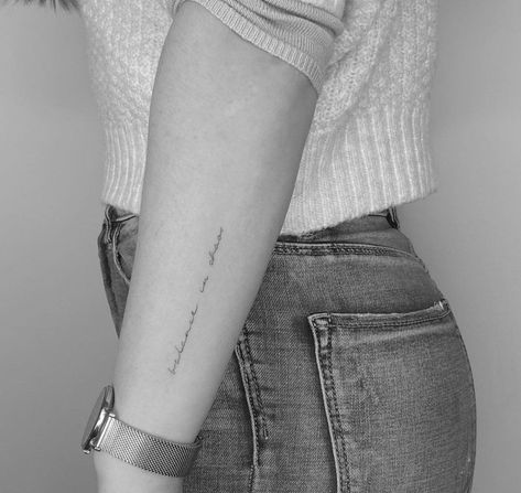 Elongated Script Tattoo, Wrist Tattoos Writing, Tattoos Handwriting, Arm Writing Tattoo, Forearm Script Tattoo, Fine Line Script Tattoo, Forearm Word Tattoo, Side Wrist Tattoo, Tattoos Writing