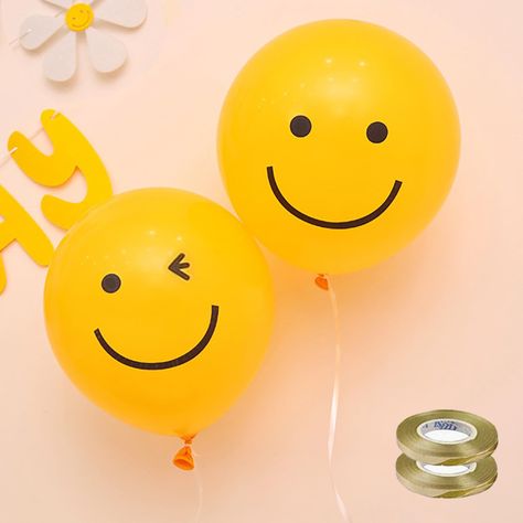 PRICES MAY VARY. 【SMILY FACE BALLOONS】“Smile this moment, is YOU and I sweet moment.^_^” -- Party Designer VIVI 【PACKAGE INCLUDES】 : Smiley face balloons 10inch 120 pack, Which includes blinking balloons 60 pack,unblinking balloons 60 pack ,Ribbon 66ft. 【About Balloons】These Smiley face balloons are strong and long lasting, support air and helium, if you want the Smiley face balloons to float in the air, please use the pure helium only! the latex balloons can fly high after filled by helium. 【Sa Smiley Decor, Birthday Decorations Balloons, Smiley Party, Five Is A Vibe, Smiley Face Birthday, Emoji Balloon, Decorations Balloons, Balloon Ribbon, Fly High