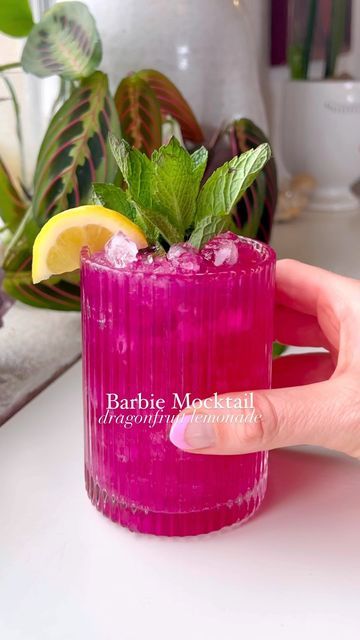 Blair Horton|wellness.mocktails.denver on Instagram: "This Barbie loves a functional mocktail. And pink. This Barbie really loves pink! Throwing it back to the start of our Barbie journey with this beauty! Inspired by @moodymixologist Recipe: 1 oz. dragon fruit syrup Juice of 1 lemon Mint leaves Pinch salt Sparkling water ✨ Muddle lemon juice, salt, and dragon fruit syrup together then top with sparkling water. Pour over ice and garnish with mint and lemon slices. Enjoy! #mocktail #mocktailrecipe #mocktails #cyclesyncing #bloodsugarbalance #periodproblems #immunityboosters #immunityboost #immunitybooster #immunesupport #hormonebalance #hormonehealth #hormonehealing #wellness #mocktailmonday #denverblogger #mocktailsandcocktails #sobercurious #soberwomen #sobercommunity #soberlife Pink Mocktail Recipe Non Alcoholic, Pink Mocktail Recipe, Barbie Mocktails, Mocktails Non Alcoholic Pink, Pink Mocktails Non Alcoholic, Girly Mocktail Recipe, Dragonfruit Mocktail, Mocktails Girly, Functional Mocktails