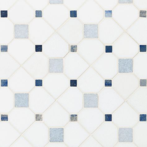 Harper Thassos & Blue Celeste Azul Marble Mosaic Classic Tile, Color Celeste, Marble Mosaic Tiles, Blue Bathroom, Blue Tiles, Marble Mosaic, Tile Installation, Bathroom Floor, Marble Colors