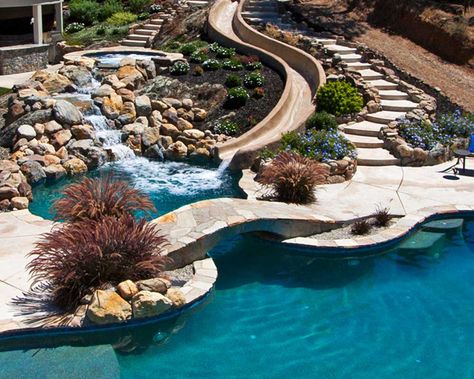 Backyard Lazy River #premierpoolsandspas #backyardlandscape #swimmingpools #poolquotes #chattanoogapoolandpatio #poolbuilder Pool With Waterslide, Backyard Lazy River, Pool Kings, Lazy River Pool, Dream Backyard Pool, Pool Features, Luxury Swimming Pools, Custom Swimming Pool, Cool Swimming Pools