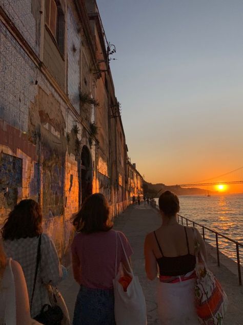 Lisbon, The Ocean, Walking, Sun, Orange, Water