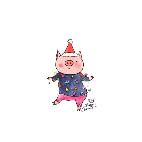 Pig Christmas Card, Pig Christmas, Learn Watercolor Painting, Creativity Inspiration, Pig Art, Learn Watercolor, Illustration Ideas, Christmas Postcard, Watercolor Inspiration