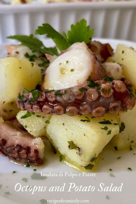 Octopus And Potatoes Recipe, Octopus Salad Italian, Italian Octopus, Octopus Food, Potato Cubes, Seafood Soup Recipes, Italian Seafood, Octopus Salad, Octopus Recipes