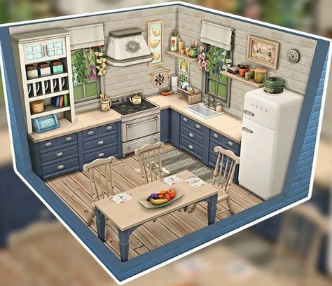 Sims 4 Blue Kitchen, Base Game Sims 4 Kitchen, Sims 4 Small Kitchen Ideas, Small Kitchen Sims 4, Sims Base Game Rooms, Sims 4 Big Kitchen Ideas, Sims 4 Cozy Kitchen, Sims 4 Kitchen Ideas Base Game, Sims 4 Kitchen No Cc