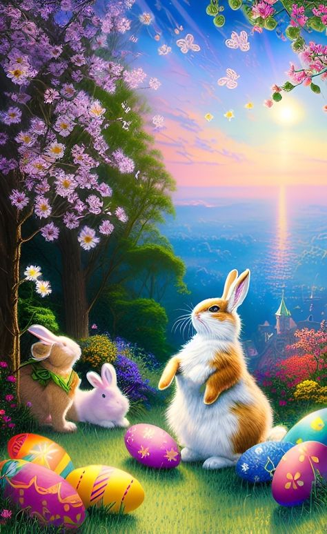 Happy Easter postcards <>•<>•<>•<>•<>•<>•<>• <>•<>•<>•<>•<> #Art #Arte Digitale #digitalart #Images #Immagini #aiartwork #illustration, #wallpaper #fantasy #Happy Easter #postcards Cute Easter Pictures, Happy Easter Gif, Happy Easter Messages, Disney Merry Christmas, Easter Bunny Pictures, Xmas Centerpieces, Easter Paintings, Easter Messages, Happy Easter Wishes