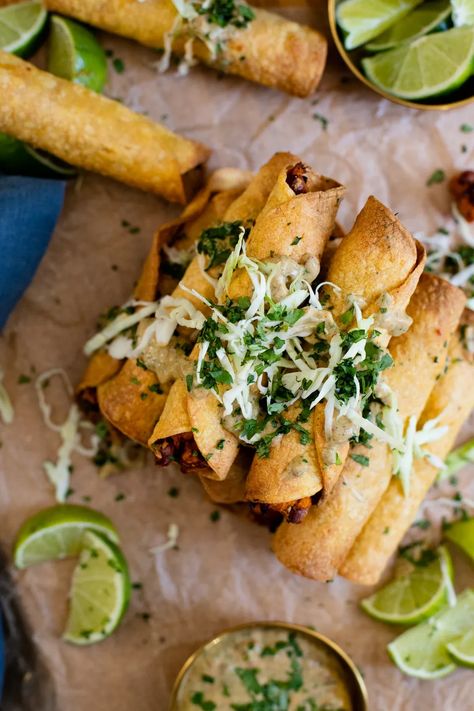 Rolled Tacos, Sweet Potato Rolls, Crispy Sweet Potato, Vegan Mexican Recipes, Potato Roll, Dump Meals, Dinner Prep, Savory Vegan, Vegan Appetizers