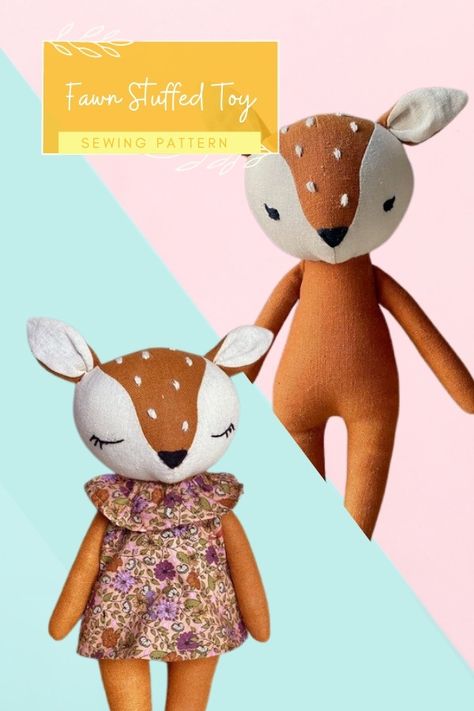 Diy Stuffed Reindeer Sewing Patterns, Plush Toy Sewing Pattern Free, Deer Sewing Pattern Free, Animal Doll Patterns Free Sewing, Fabric Toys Diy Free Pattern, Deer Stuffed Animal Pattern, Deer Sewing Pattern, Free Stuffed Animal Patterns, Fawn Plush