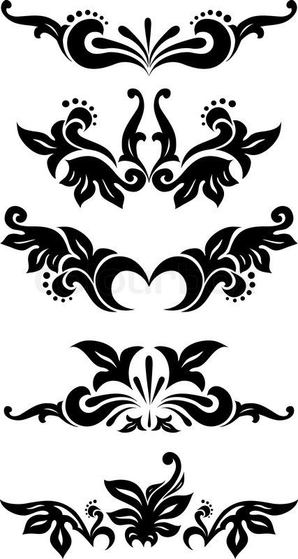 Vector Motifs, Vignette Art, Tattoo Black, Scroll Pattern, Pola Sulam, Stencil Patterns, Carving Designs, Stencil Art, Black Cover