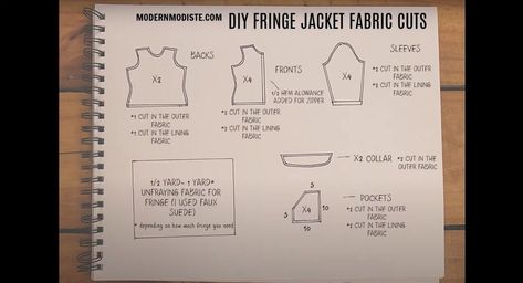 This tutorial will teach you how to sew a fringe jacket in just a few simple steps! Diy Babydoll Dress, Diy Babydoll, Neoprene Face Mask, Htv Shirts, Fringe Fabric, Striped Wide Leg Pants, Jacket Pins, Pouch Sewing, Diy Jacket