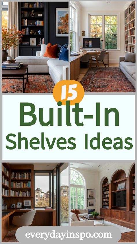 Get some simple ideas for built-in shelves for your living room to create your perfect space. How To Recessed Shelves, Recessed Shelving Ideas, Built In Book Shelves Bedroom, Bookshelf By Tv, High Shelving Around Room, Built In Shelves With Bench Seat, Wall Of Open Shelving, Built In Shelves Around Doorway, Decorating Ideas For Shelves Living Room