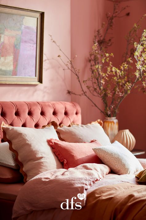 Whether you want to colour drench your room or add a subtle nod to this trend through cushions and throws - this trend is perfect for those who love to be a little more daring with colour. Pink Beds, Pink Sofas, Pink Bedroom Ideas, Spare Bed, Style Bed, Pink Sofa, Pink Bedrooms, Pink Bedding, Pink Bedroom