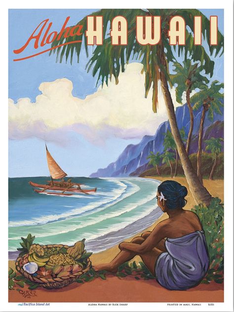 Tahiti Travel, Hawaiian Woman, Outrigger Canoe, Hawaii Art, Travel Advertising, Hawaiian Art, Tropical Travel, Surf House, Aloha Hawaii