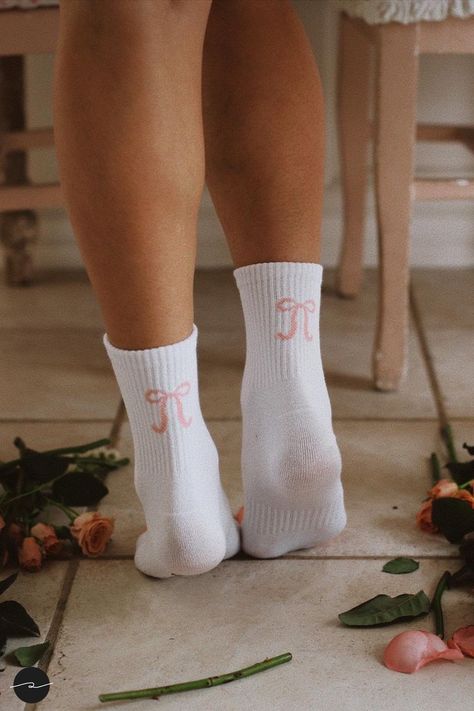 These bow socks are a cute way to bring a comfy outfit to the next level. Featuring cute pink bows on the back of the ankle, these socks are easy to wear for any night-in and sure to fit your soft aesthetic. Add these to your cart today! Bow Socks, Socks Aesthetic, Pilates Socks, Pink Socks, Casual Preppy Outfits, Cozy Socks, Pink Girly Things, Preppy Aesthetic, Cute Socks