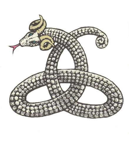 Baho-U-Kong-Ya (Creature) - North America - Friendly Horned Snake, Horned Serpent, Lake Monster, Lake Monsters, Serpent Tattoo, Occult Tattoo, Dark Wizard, Snake Art, Celtic Tattoos