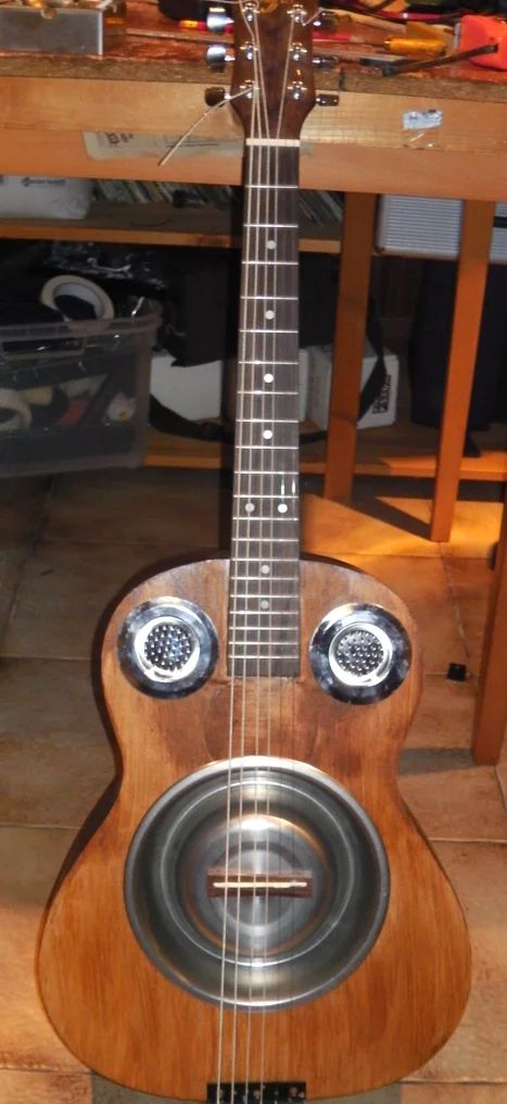 Resonator Guitar : 8 Steps - Instructables Resonator Guitar, Guitar Diy, Bargain Shopping, Wood Trim, Pet Bowls, Bits And Bobs, Repurpose, Pretty Good, Staining Wood