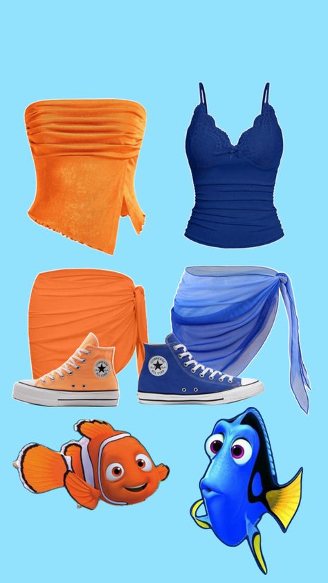 Nemo and dory 🎏 Halloween Costumes For A Duo, Nemo And Dory, Halloween Costumes, Halloween