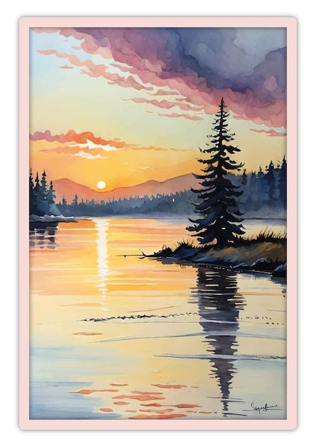 Watercolor painting sunset poster | Premium Vector #Freepik #vector #angler #fishermen #fishing-fisherman #fishing Watercolour Fishing, Watercolor Fishing, Fishing Painting, Poster Color Painting, Sunset Poster, Watercolor Art Landscape, Painting Sunset, Art Tutorials Watercolor, Watercolor Fish