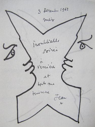 Dessin de Jean Cocteau pour Louise de Vilmorin (3 décembre 1962) | by Yvette Gauthier Cocteau Drawing, Greek Homes, Male Witch, Jean Cocteau, Illustration Photo, Beginning Writing, Vintage Magazines, French Artists, Art Movement