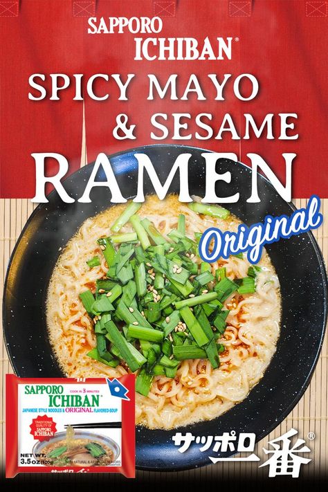 Ichiban Ramen Recipes, Sapporo Ichiban Ramen Recipes, Sesame Ramen, Yaki Udon, Udon Noodle, Ramen Noodle Recipes, Garlic Chives, Spicy Mayo, Ramen Recipes