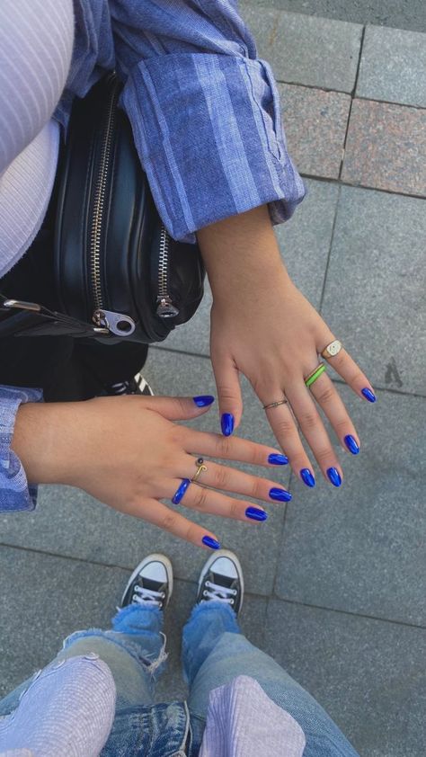 Electric Blue Nails Short, Turkish Blue Nails, Electric Blue Nails, Perfect Summer Nails, Spring Break Nails, Asian Nails, Summery Nails, Simple Acrylic Nails, Casual Nails