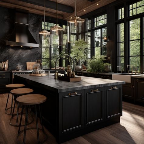 Dark Academia Kitchen, Dark Modern House, Moody Kitchen, Home Refresh, Dark House, Dark Home Decor, Brown Kitchens, Fall Kitchen, Dark Interiors