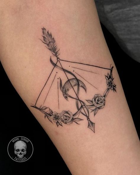 Saggitarius Tattoo Unique, Alpha Tattoo, Tattoo Sagittarius, Artemis Tattoo, Sagittarius Tattoo Designs, Cute Halloween Tattoos, Side Thigh Tattoos, Canadian Style, Shin Tattoo