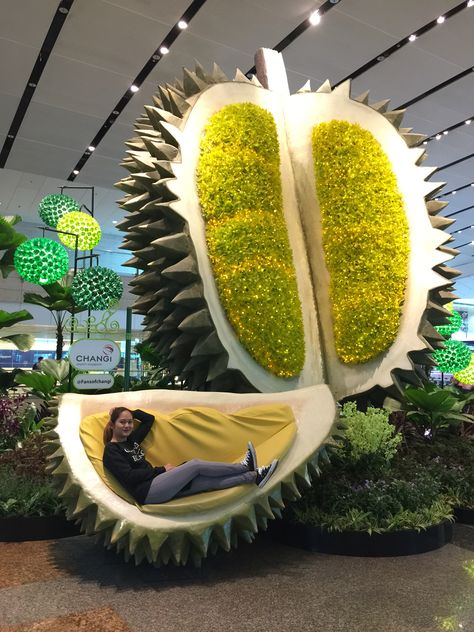 Giant Durian Ugly Kitchen, Selfie Wall, Mall Decor, Fruit Shop, Giant Food, Fruit Garden, Booth Design, Public Art, Window Display