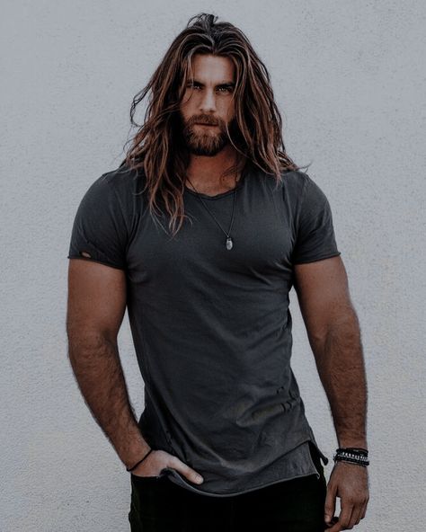 Masculine Long Hair, Biker Aesthetic Male, Viking Photoshoot, Ragnor Fell, Long Hair Beard, Fashion Models Men, Biker Aesthetic, Scruffy Men, Long Black Hair