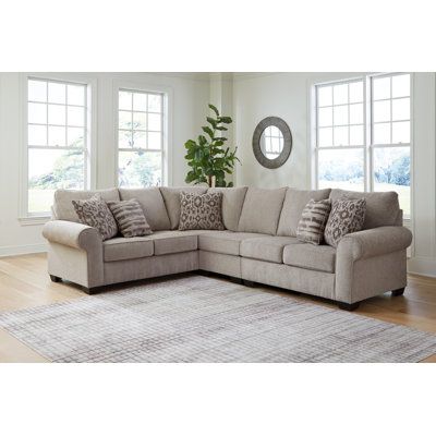 Whether your vision is traditional or cozy farmhouse, this sectional has the corner on style. Merging ultimate comfort with striking good looks, this chic seating includes coordinating accent pillows for that much more feel-good allure. Orientation: Left Hand Facing | Brown Sectional - Signature Design by Ashley Claireah 3 - Piece Upholstered Sectional Polyester / Chenille | 39 H x 121 W x 95 D in | Wayfair Furnitur Ruang Keluarga, Sofa L, 3 Piece Sectional, Cozy Farmhouse, Upholstered Sectional, Living Room Set, Ashley Furniture, Formal Dining Room, Room Set