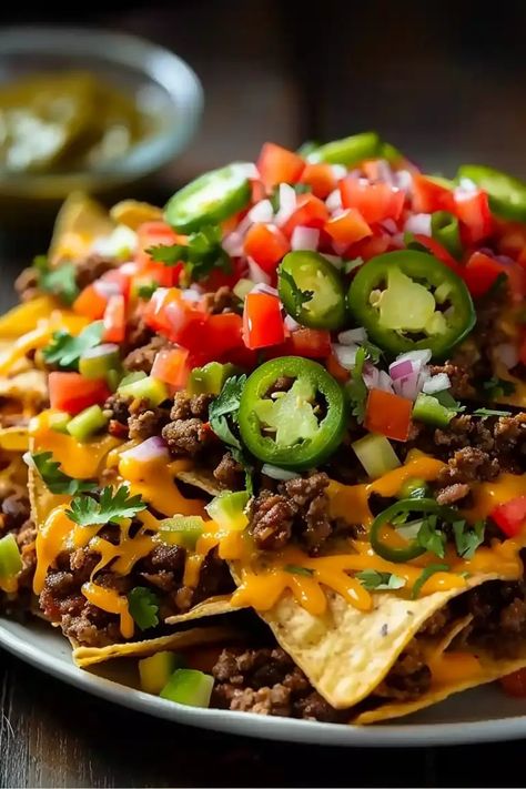 Loaded Ground Beef Nachos, Taco Pics, Nachos Appetizer, Beef Nachos Supreme, Nachos Supreme Recipe, Ground Beef Nachos, The Best Nachos, Best Nachos, Nachos Recipe Beef