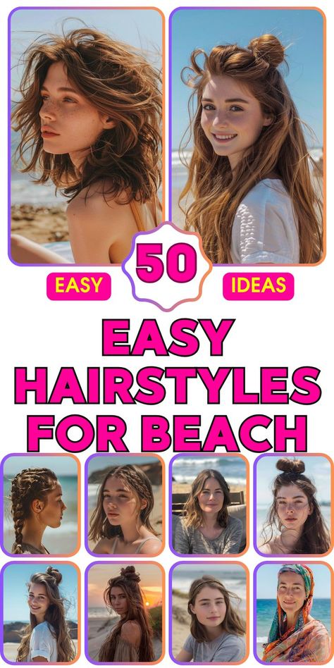 Get ready for a sun-filled day at the beach with our selection of easy hairstyles perfect for any sandy adventure. For those with medium to long hair, summer messy buns are a must-try. This quick and carefree style keeps your hair up and out of the way while you soak up the sun or splash in the waves. Pair this look with heatless curls overnight to add some texture before styling your bun for an effortlessly chic look that's as functional as it is stylish. Easy Hairstyles For Beach, Medium Shoulder Length Hair, Mid Hairstyles, Hairstyles For Beach, Easy Beach Hairstyles, Heatless Curls Overnight, Carefree Style, Boat Hair, Lake Hair Styles