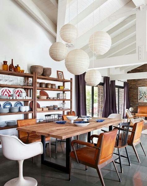 Love the lights and the table White Paper Lanterns, Style Loft, Paper Lantern, The Dining Room, Dining Room Inspiration, Room Decorations, The Design Files, Dining Room Lighting, Wood Dining Table