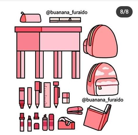 Includes: School desk, backpacks (plain and designed), pen, pencils, eraser, stapler, markers, tape dispenser, book. ruler, pencil case, other. Gacha prop. Props Art, Drawing Anime Clothes, Anime Accessories, Cute Kawaii Drawings, Chibi Drawings, Bullet Journal Doodles, Journal Doodles, Anime Drawings Tutorials, Fun Crafts For Kids