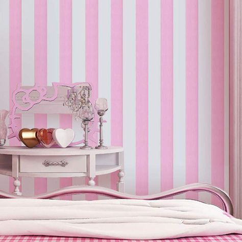 Pink And White Striped Wallpaper, White Striped Wallpaper, Stripe Wallpaper Bedroom, Pink Stripe Wallpaper, Striped Bedroom, Peel N Stick Wallpaper, Pink Accent Walls, Drawer Cabinets, Cabinet Liner