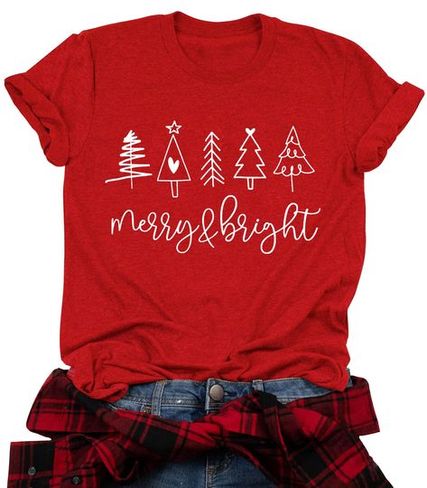 PRICES MAY VARY. Cotton Blend Imported Pull On closure Machine Wash PREMIUM MATERIAL: This cute merry Christmas letter printed shirt is made of cotton blend.Soft touch, breathable, lightweight. Our shirts are a little stretchy and won't shrink or pilling. When you put on this cute christmas graphic t-shirt, it will give you comfy touch, exceeding your expectations. UNIQUE DESIGN: The merry christmas letter printed on this casual short sleeve t-shirt are full of sweet happiness, good wishes, cute Dyi Christmas Shirts, Holiday Shirts For Women, Christmas Pajama Shirt Ideas, Cute Christmas Shirts Vinyl, Christmas Cricut Shirts, Christmas T Shirt Ideas, Christmas Tshirt Ideas, Red Christmas Shirt, Christmas Tshirt Designs