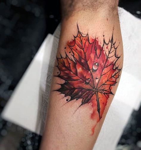 Leaf Tattoo Ideas, Maple Leaf Tattoos, Maple Tree Tattoos, Fall Leaves Tattoo, Blatt Tattoos, Tato 3d, Canadian Tattoo, Canada Tattoo, Tattoo Placements