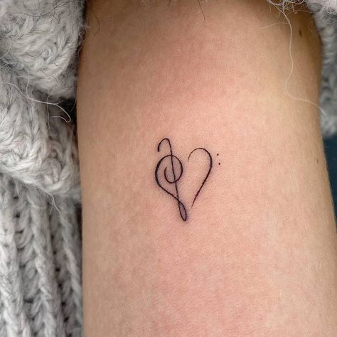 Bass Clef Heart Tattoo, Clef Heart Tattoo, Bass And Treble Clef, Small Music Tattoos, Music Lover Tattoo, Treble Clef Tattoo, Inner Arm Tattoos, Music Notes Tattoo, Petit Tattoo