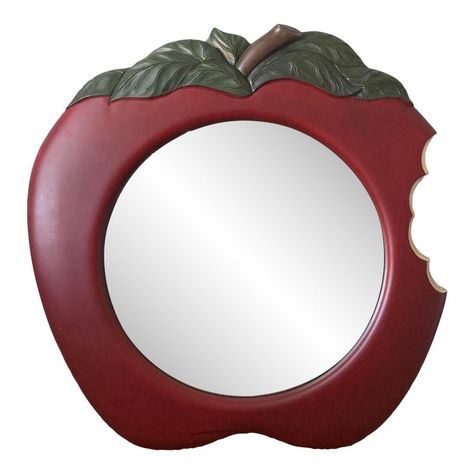 Incredibly interesting, definitely couldn’t pass it up.  Perfectly whimsical and a guaranteed conversation starter. All colors are strong and gorgeously deep. An unexpected pop of color for an entryway or hallway- or even a bedroom.  Dimensions are: 33 x 1 x 33. The mirror inside the apple itself is 21 x 21- it’s definitely not small.  IMPORTANT INFO: I run private sales for my followers at LEAST once a month (usually twice), so the very item you are eyeing may be on sale that minute. But you ca 50s Mirror, Eccentric Home Decor, Crazy Mirror, Fruit Mirror, New York Studio Apartment, Unique Wall Mirror, Bitten Apple, Cool Mirror, Pretty Furniture