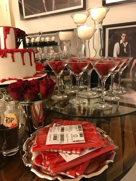 How to Host Your First Dinner Party Classy Vampire Party, Vampire Dinner Party Table Settings, The Vampire Diaries Themed Party, Vampire Diaries Halloween Party, Vampire Diaries Themed Wedding, Vampire Diaries Party Theme, Vampire Themed Birthday Party, Vampire Aesthetic Decor, Vampire Birthday Party Decorations