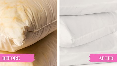 How To Strip Old Pillows and Deep-Clean Them - First For Women Pillow Stripping Recipe, Deep Clean Pillows In Tub, Tiktok Cleaning, Wash Feather Pillows, Cleaning Pillows, Laundry Stripping, Powder Laundry Detergent, Wash Pillows, Old Pillows