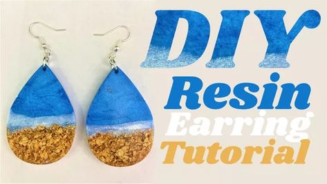 Different Blue Colors, Resin Jewelry Tutorial, Diy Resin Earrings, Ocean Resin Art, Wave Earrings, How To Make Resin, Ocean Earrings, Resin Earring, Ocean Resin