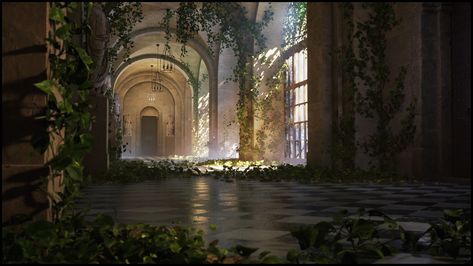 Overgrown Palace, Unreal Lighting, Overgrown Aesthetic, Lighting Study, Temple Room, Wall Material, Castle Aesthetic, Substance Designer, Out Of Time