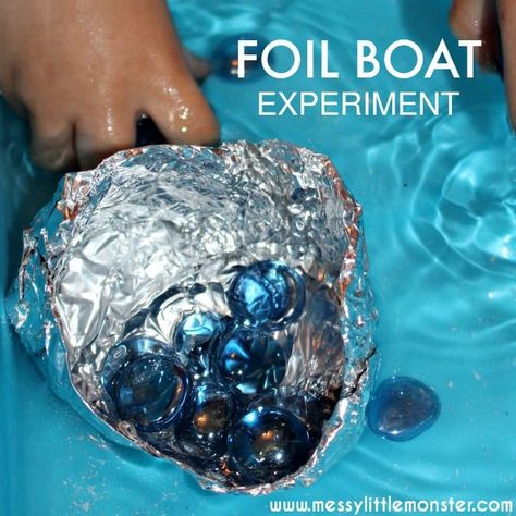 Floating foil boat experiment.  An easy science floating and sinking activity for kids to experiment with. Great for preschoolers and school aged children. Book themed activity based on 'Toy Boat' by Randall de Save. Transportation Science, Floating And Sinking, Foil Boat, Book Themed Activities, Water Science Experiments, Transportation Theme Preschool, Scientific Method Worksheet, September Themes, Pirate Activities