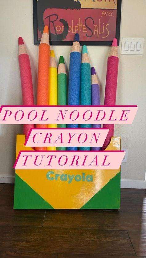 Mrs. B | Sharing how I made these adorable pool noodle crayons again because someone just asked me about them today. I love they add character and… | Instagram Pool Noodle Pencil Diy, Pool Noodle Crayons Diy, Rainbow Pool Noodles Diy, Pool Noodle Paint Brush, Pool Noodle Crayons, Diy Pool Noodle Crayon, Diy Giant Crayon Decoration, Diy Crayon Decor, Pool Noodle Ideas